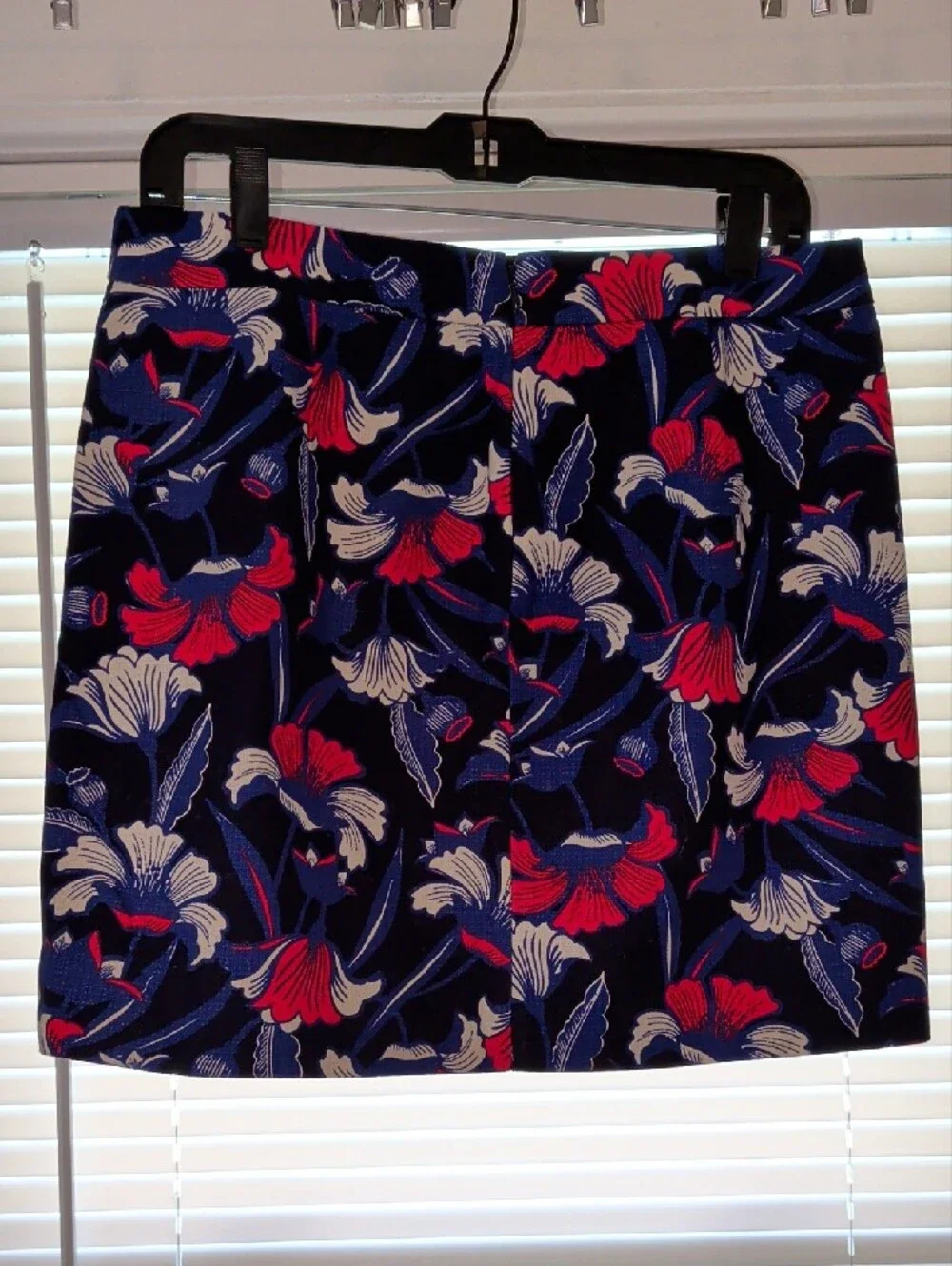 J. Crew Navy Floral Mini Skirt With Pockets— Red & White Blooms